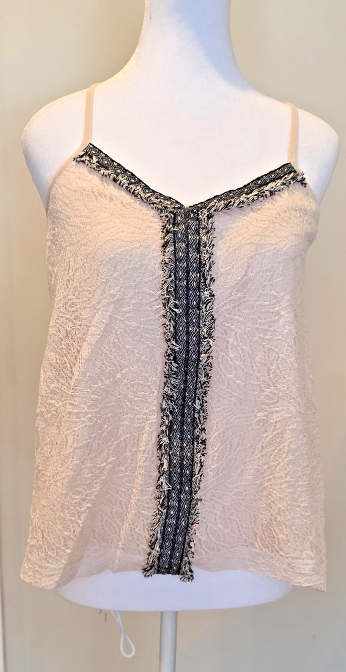 Akemi Kin Ivory Lace Fringe Tank XS Womens Anthropologie Boho Festival Top